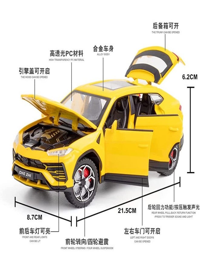 DEUSON ECOM 1:24 Urus Toy Car for Kids Diecast Metal Cars Model Urus Toy Car for Kids Sound and Light Pull Back Openable Door, Yellow - Image 2
